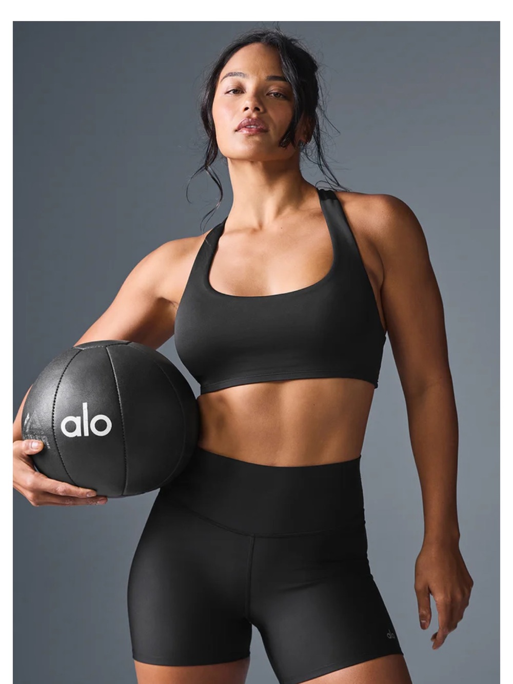 ALO Yoga Black Scoop Neck Support Sports Bra